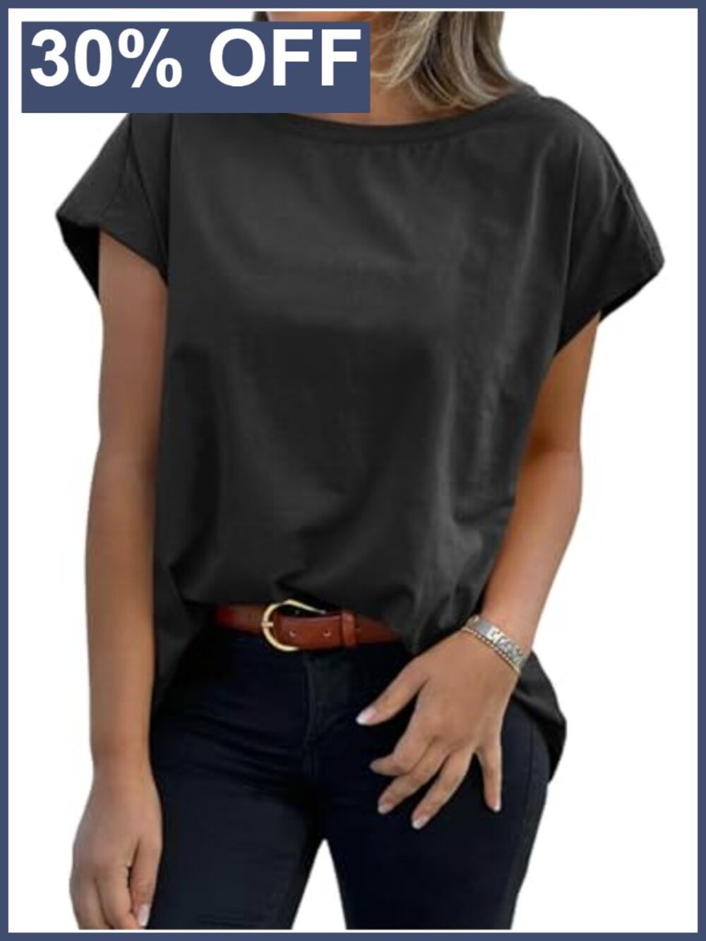 Womens Cap Sleeve T-Shirt Loose Fit Crewneck Summer Casual Tee